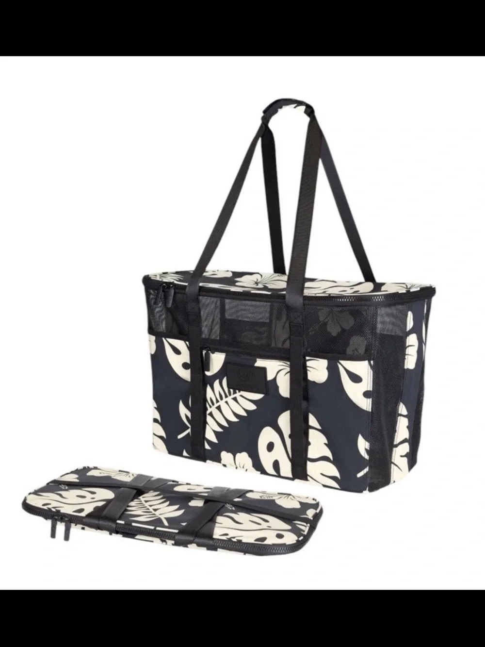 NWT Aloha Collection CleverMade Collapsible Beach Tote Bag Fold Flat Mesh Black
